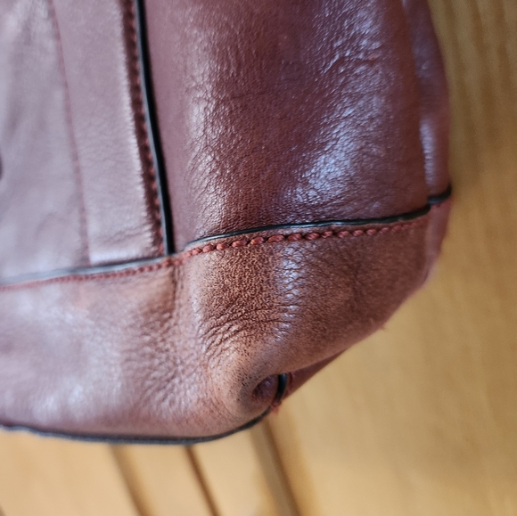 Wine Red Italian Leather Handbag with Silver Hardware - Picture 6 of 9